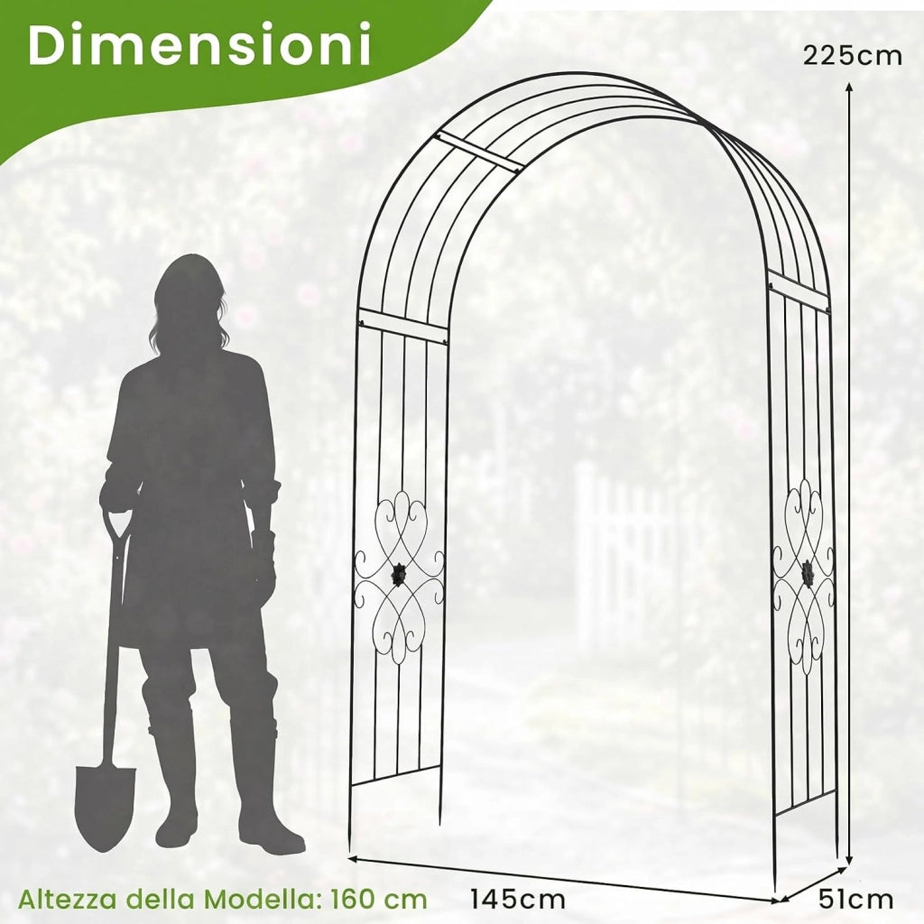 Arco per Rampicanti da Giardino in Metallo con Motivo Floreale | Pergolato per Piante Rampicanti da Girdino e Cortile, Pergola Decorativa per Festa e Matrimonio, 145 x 51 x 225 cm