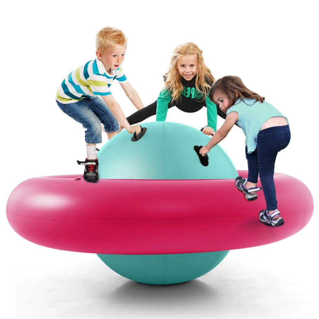Giostra gonfiabile a pianeta per bambini da 223cm per inclinare, Arrampicarsi e saltare con 6 maniglie incorporate Rosa-Arrampicate e scivoli
