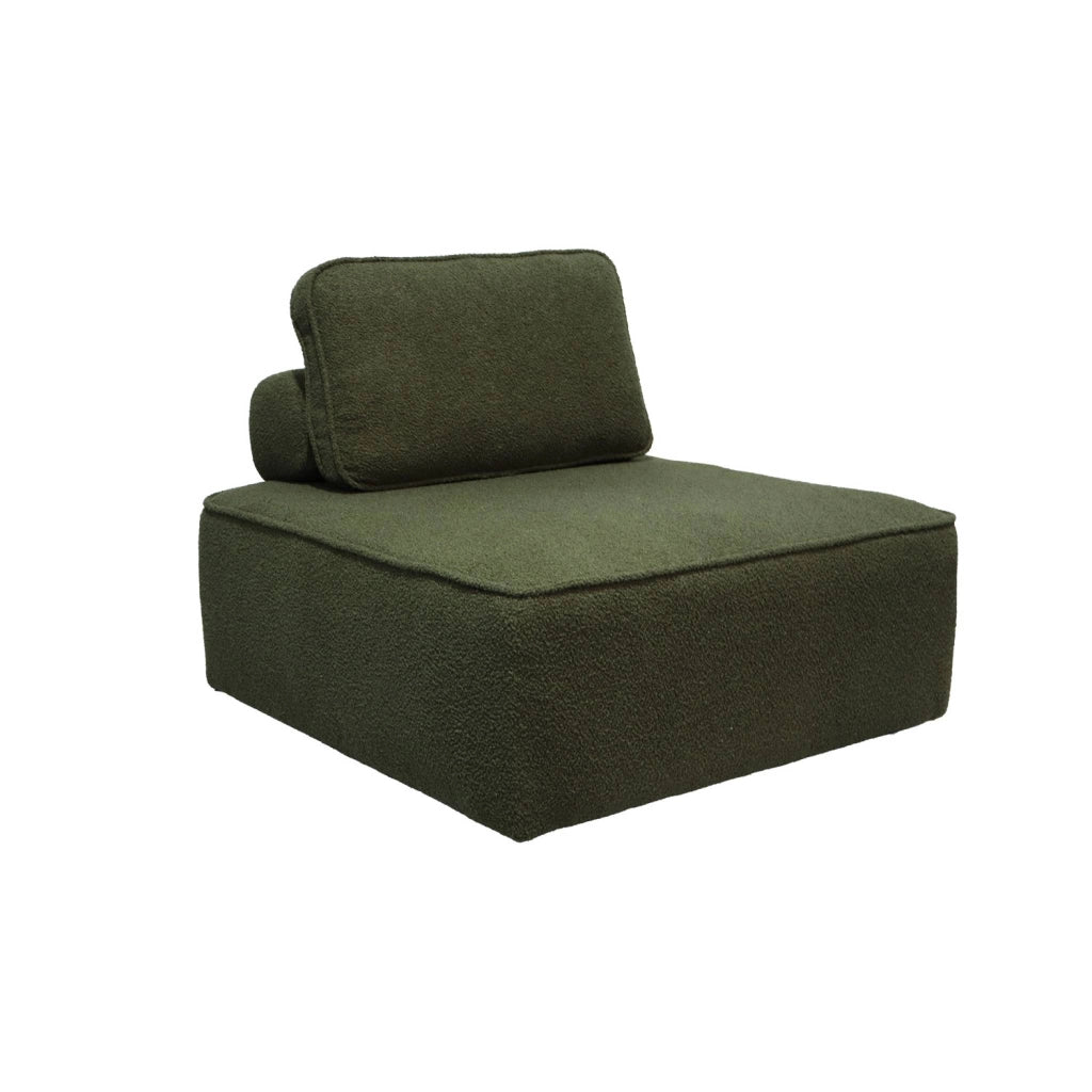 Modulo per divano modulare in tessuto bouclé, 1 posto, verde kaki