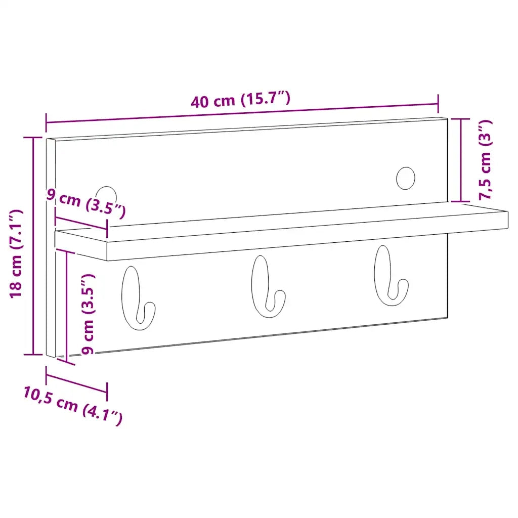 vidaXL Appendiabiti a muro rovere sonoma 40 x 10.5 x 18 cm