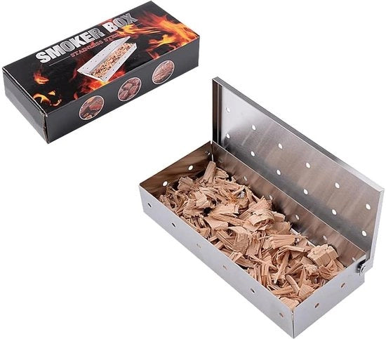 Boxa per fumare barbecue - 22 x 9 x 4 cm - Acciaio inossidabile - Per barbecue a carbone e a gas