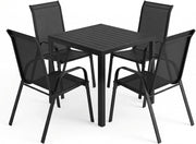 Set di mobili da giardino, 5 pezzi, con 4 poltrone impilabili e 1 tavolo quadrato WPC, mobili da balcone, mobili da terrazza per tutte le stagioni, terrazza, giardino ed esterni