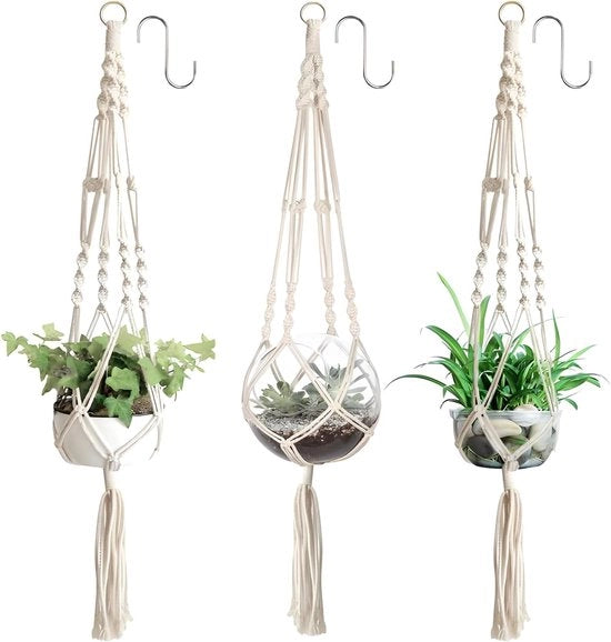 3 pezzi di Corolle a Maglia - Decorazione Boho - Filo di Cotone - Lampadari - Pendenti per Piante - Per Interno - Esterno - Balcone - Giardino - Finestra