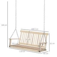 Dondolo per Esterno Sospeso per 2 Persone in Legno e Catene in Metallo, Colore Naturale 119x65x61cm