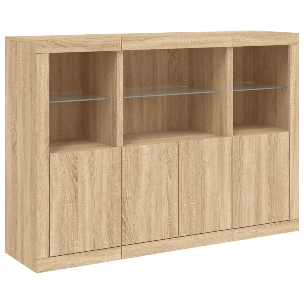 Buffet credenza cassettiera armadio mobile contenitore organizer per cucina soggiorno salotto con luci a LED 3 pezzi legno ingegnerizzato Sonoma marrone 02_0037217