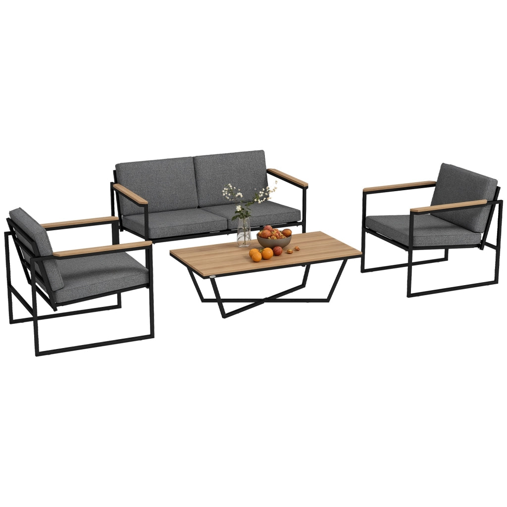 Set mobili da giardino 4 posti ¨C zephmum ¨C 2 divani, 2 sedie, cuscini, tavolino grigio