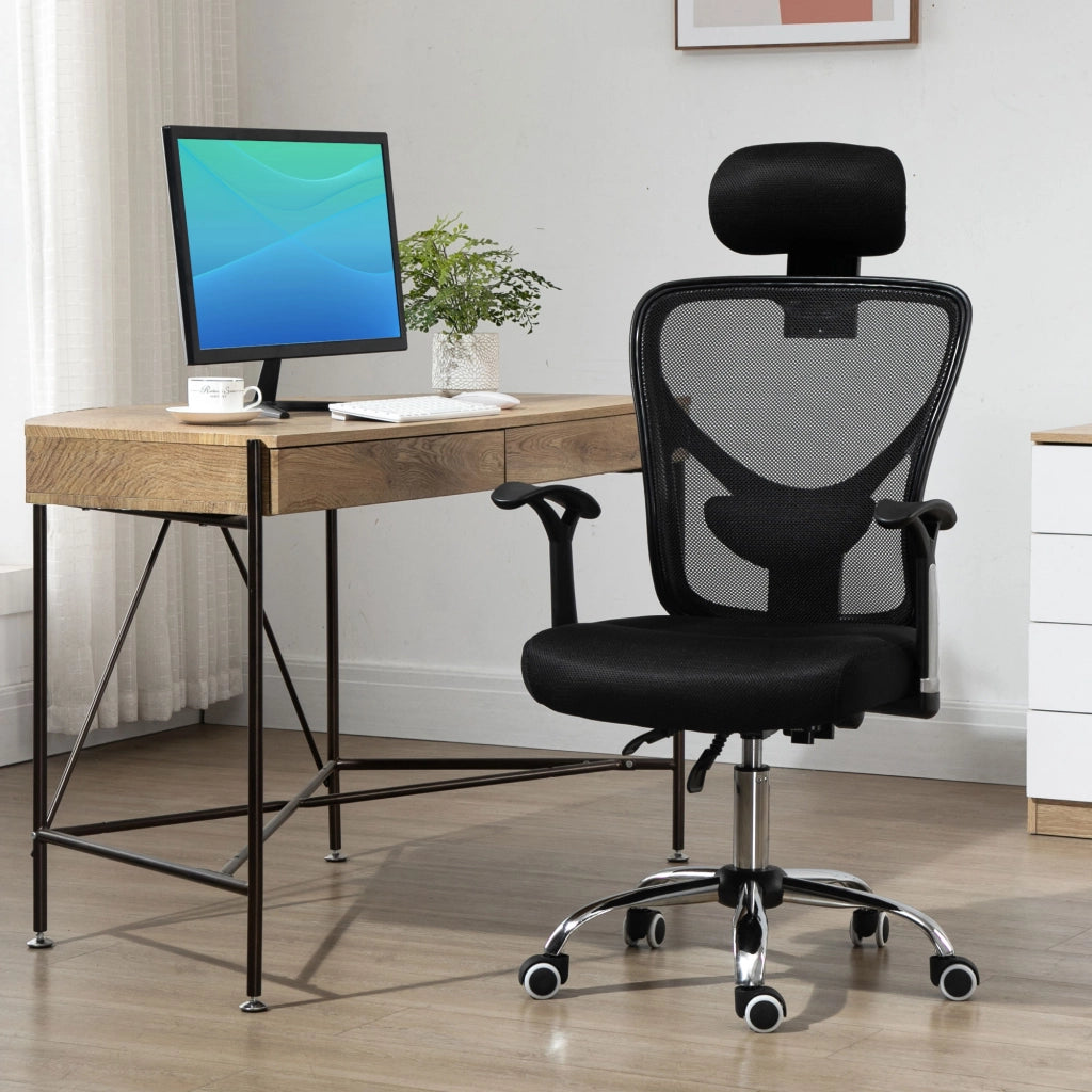 Sedia da Ufficio Girevole con Schienale Regolabile ¨C Minimal ¨C Nero, Rete, Regolazione Altezza