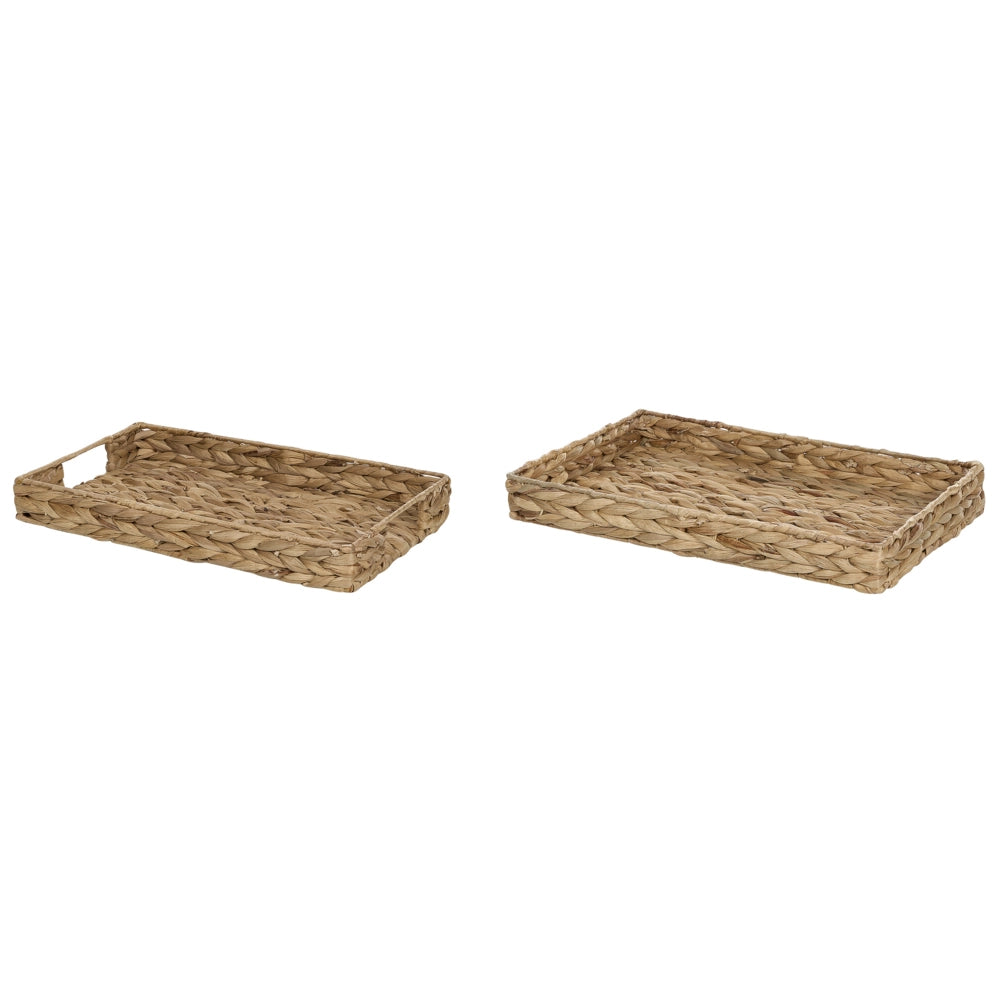 Set di 2 vassoi decorativi intrecciati in giacinto d'acqua chiaro accessorio per la casa stile boho