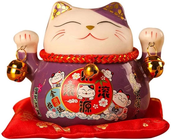 Figurina di Ceramica per Atrarre la Fortuna - Rappresentazione di un Gatto Fortunato - Materiale di Alta Qualità - Oggetto Decorativo per Attirare la Ricchezza e la Fortuna - Ideale per l'Apertura di un Negozio