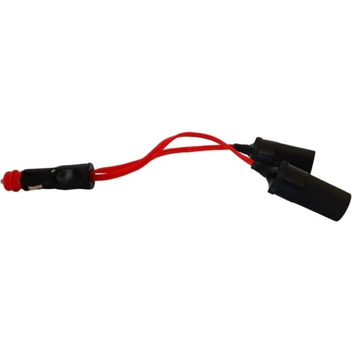 Doppia presa accendisigari 12/24V - HTC EQUIPMENT - Con presa universale 10A e cavo rosso 20cm