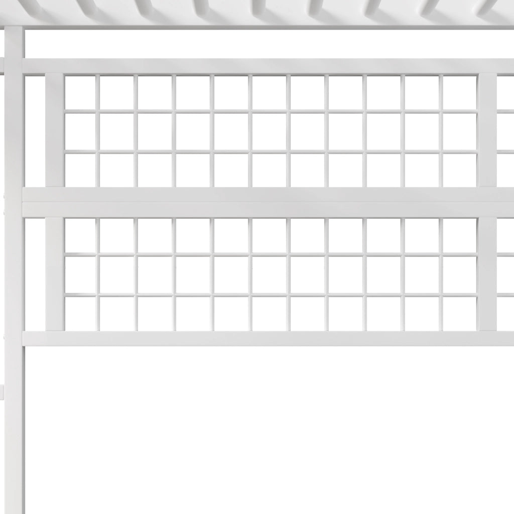 Letto a soppalco matrimoniale 140×200 cm con LED; ripiano e rete appendiabiti; senza materasso; bianco