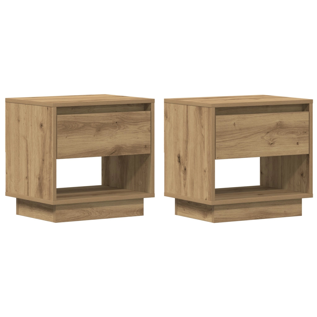 Comodino 2 pz Rovere Artigianale 45x34x47 cm Legno Ingegnerizzato