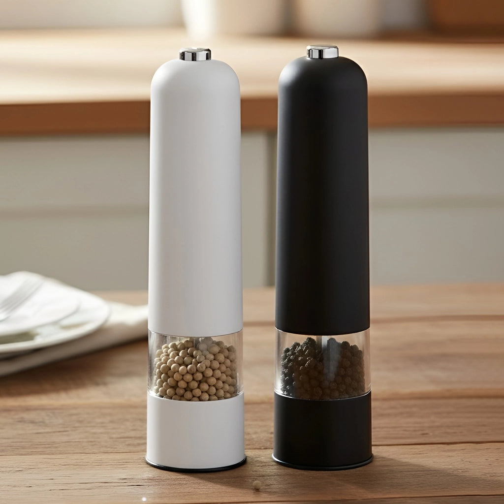 Set di 2 macinini elettrici regolabili per sale e pepe Bianco / Nero Cheffinger