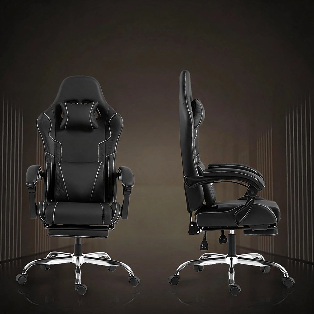 Sedia Gaming DOWINX Nera con Poggiapiedi; Schienale 150°; Supporto Lombare e Portata 150 kg