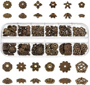 Set di Kraal 240 pezzi - Caps di Fiori in Bronzo Antico - Spacer per Collane - Stile Tibetano - Collane Singole per Accessori di Moda