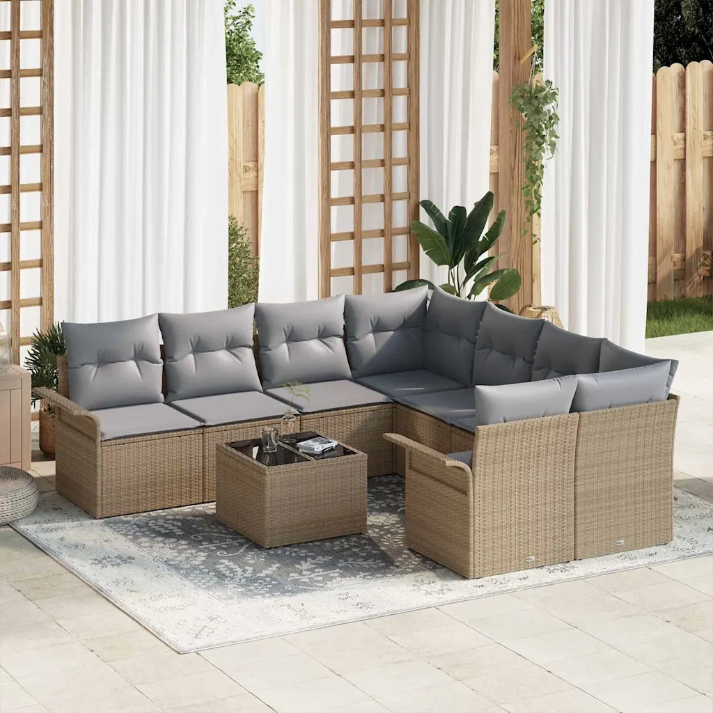 Set Divano da Giardino 9 pcs Beige Poly Rattan 3345300