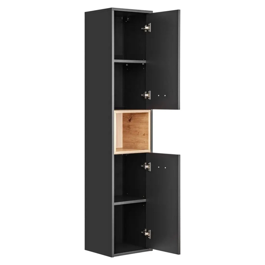 Colonna da bagno TALOKA – 2 porte – Grigio antracite e rovere chiaro – 170 cm – Da appendere