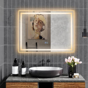 Specchio da Parete 80 x 60cm, Specchio da Bagno Rettangolare con Luce Led a 3 Colori, Interruttore Touch, Funzione Antivapore e Memoria, IP44
