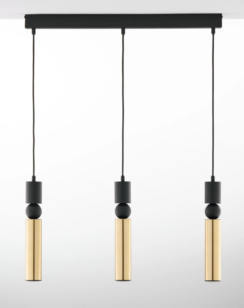 Lampada sospesa a barra 60cm nero oro 3xGU10 ALAS Jupiter