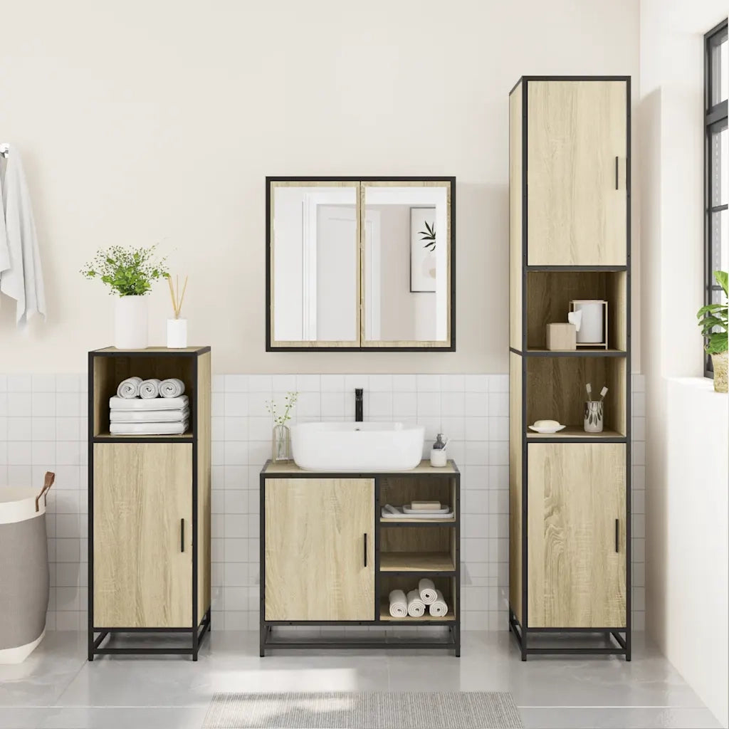 Set Mobili da Bagno 4 pz Rovere Sonoma in Legno Multistrato 3301206