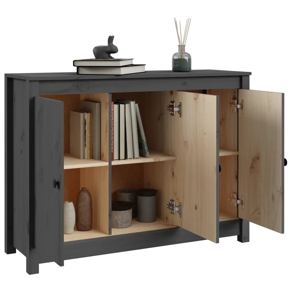 Credenza Grigia 100x35x74 cm in Legno Massello di Pino 814561
