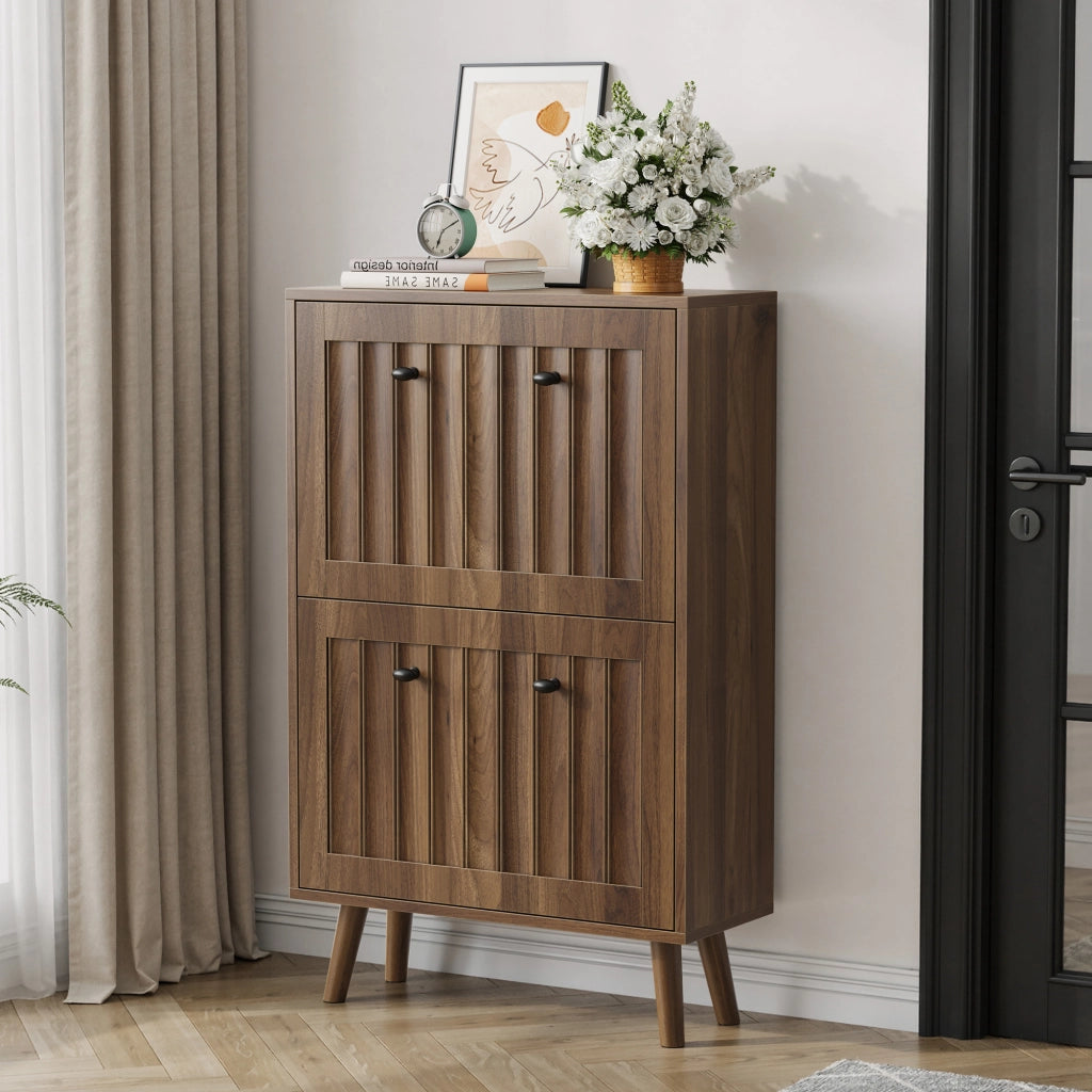 Scarpiera con 2 ante a ribalta ripiani regolabili e vano aperto in MDF e truciolare per ingresso noce 60 × 24 × 95 cm