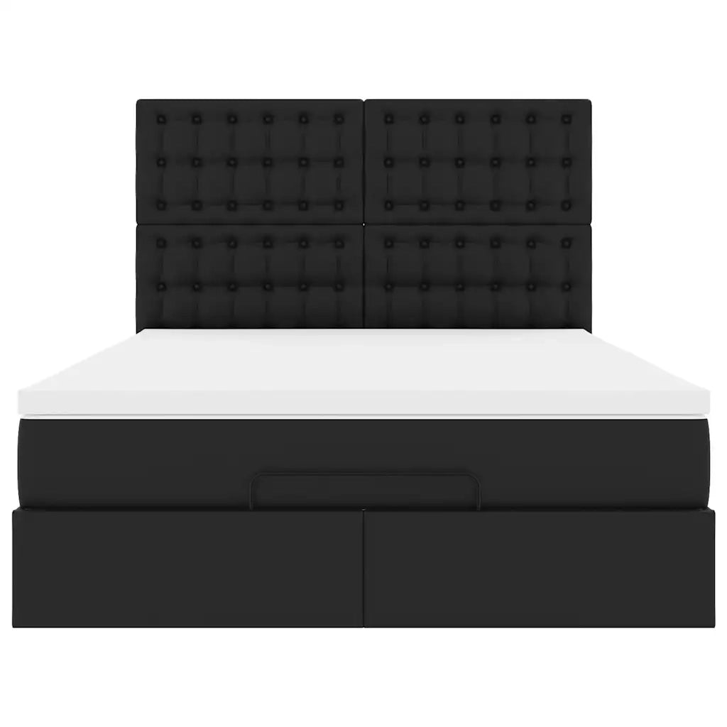 Struttura Letto Pouf con Materasso Nero 140x190 cm Similpelle 3313850