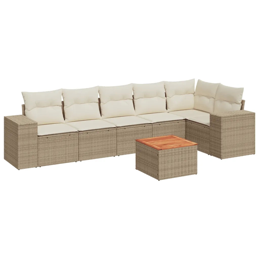Set Divani da Giardino 7 pz con Cuscini Beige in Polyrattan 3257787