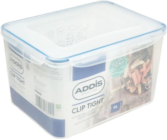 Contenitore di Cibo Super Grosso 9 Litri Alto a Forma di Rettangolo con Aria Tappo di Silicone BPA libero Facile da Chiudere con Clip, Transparente