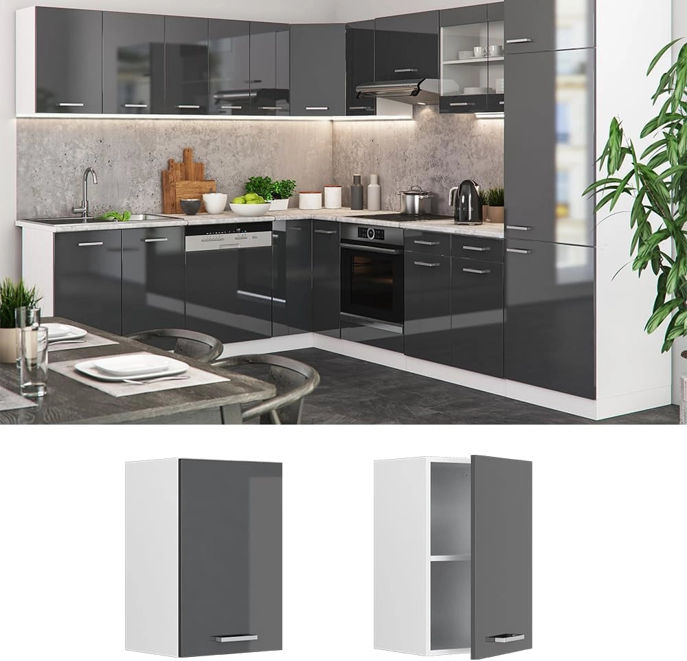 Pensile da cucina R-Line, Antracite lucido, 40 cm, per la libera combinazione all'interno di sistemi cucina modulari