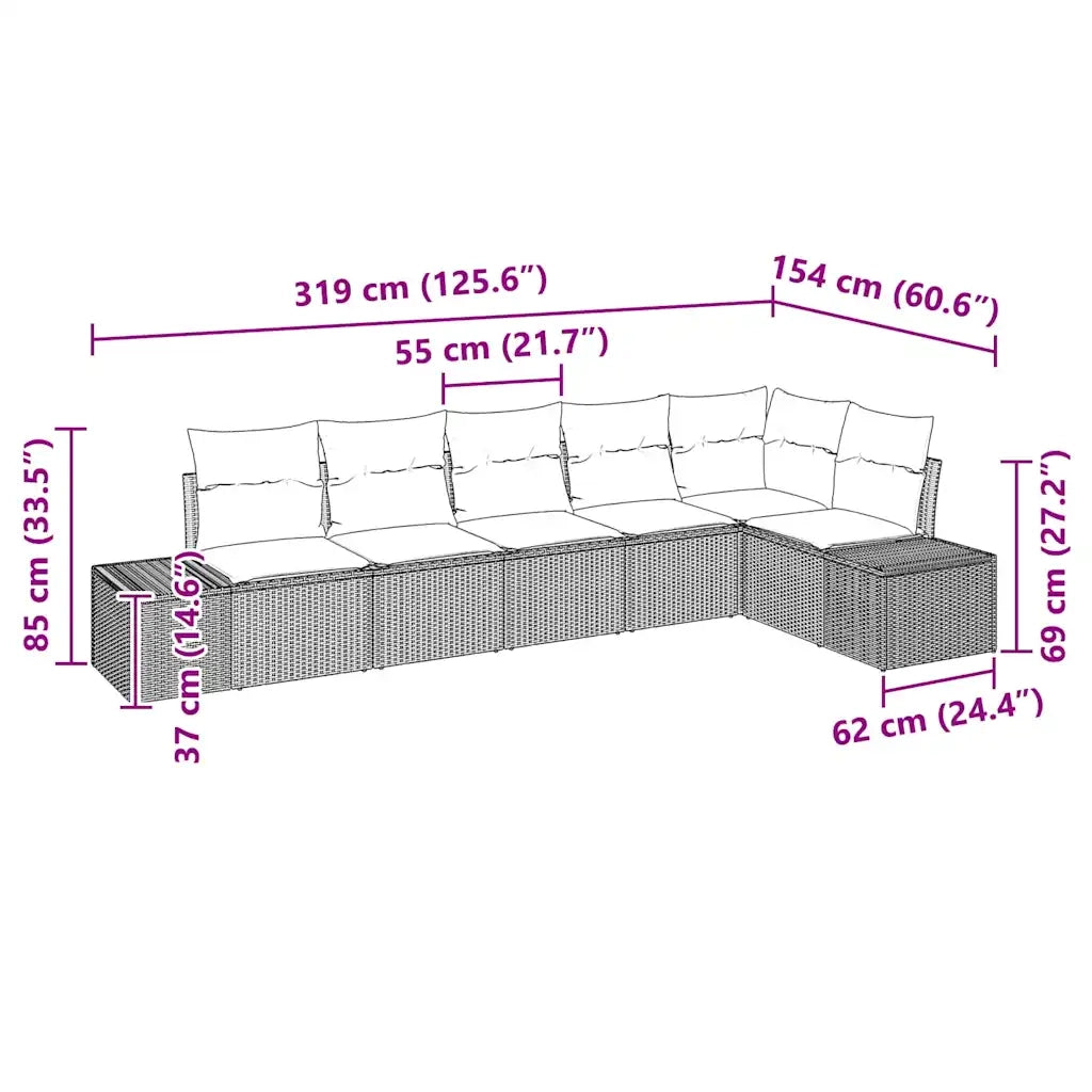 Set Divano da Giardino 6 pcs Nero e Crema polyrattan 3347077