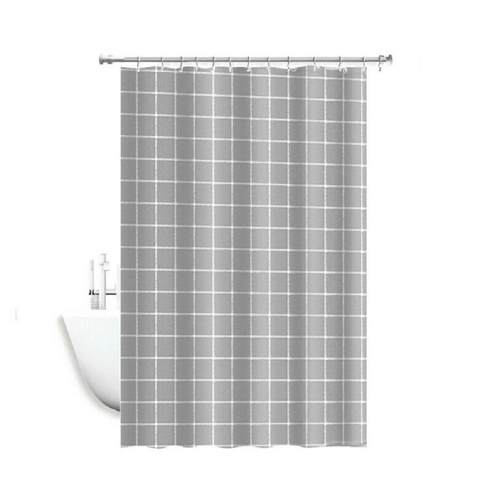 Trade Shop - Tenda Per Doccia Impermeabile Tessuto Pvc 12 Ganci In Plastica Quadri 180x200cm -