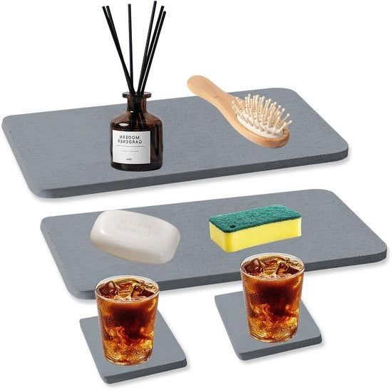 4 pacchi di assorbenti per pavimento in argilla di diatomea, rapidamente asciuganti, con superficie antiscivolo per assorbimento dell'acqua per bagno e cucina (grigio)