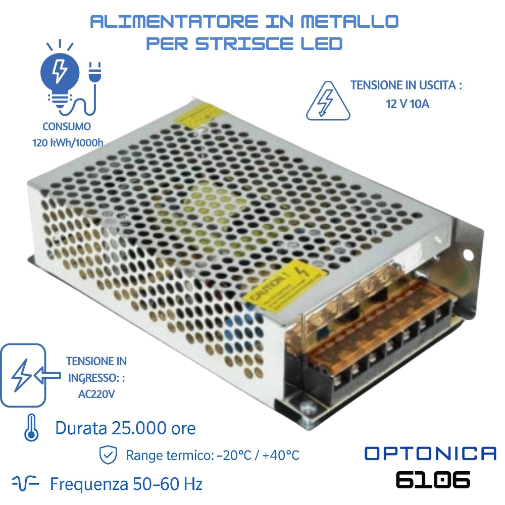 Alimentatori in metallo 12v per strisce led vari wattaggi *** potenza 120w, confezione 1