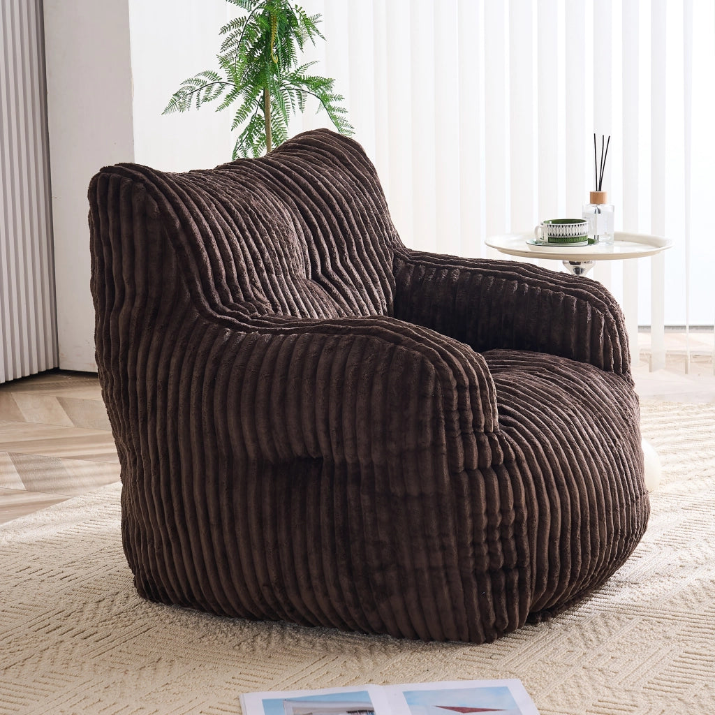 Pouf sacco in corda con imbottitura in schiuma viscoelastica marrone per soggiorno e camera 100 × 94 × 70 cm