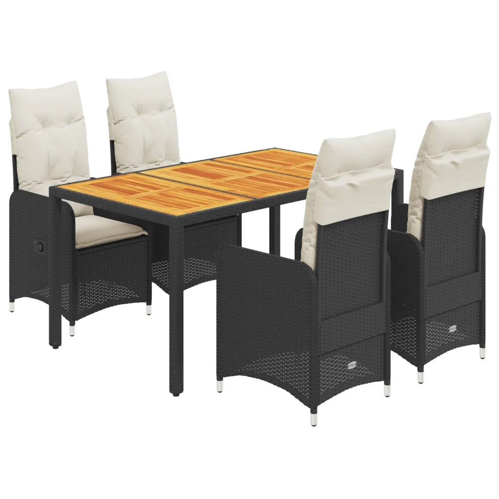 vidaXL Set Bistrò da Giardino 5 pz con Cuscini in Polyrattan Nero