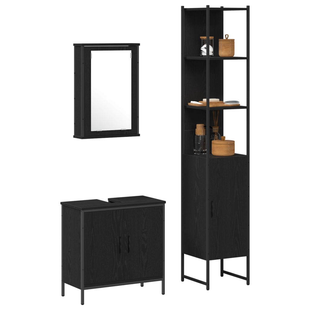 Set di mobili da bagno 3 pezzi in legno ingegnerizzato color quercia nera