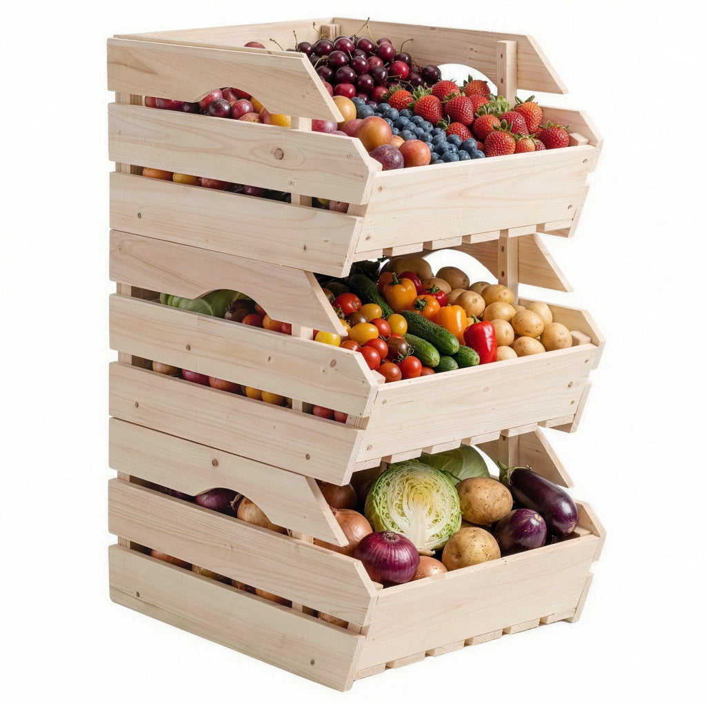 Portafrutta a 3 Ripiani in Legno di Abete ¨C Xylo ¨C Naturale 27x37,5x60cm