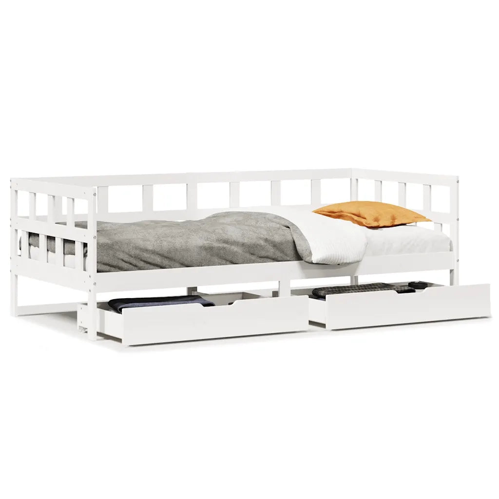 Dormeuse con Cassetti Bianca 80x200 cm Legno Massello di Pino