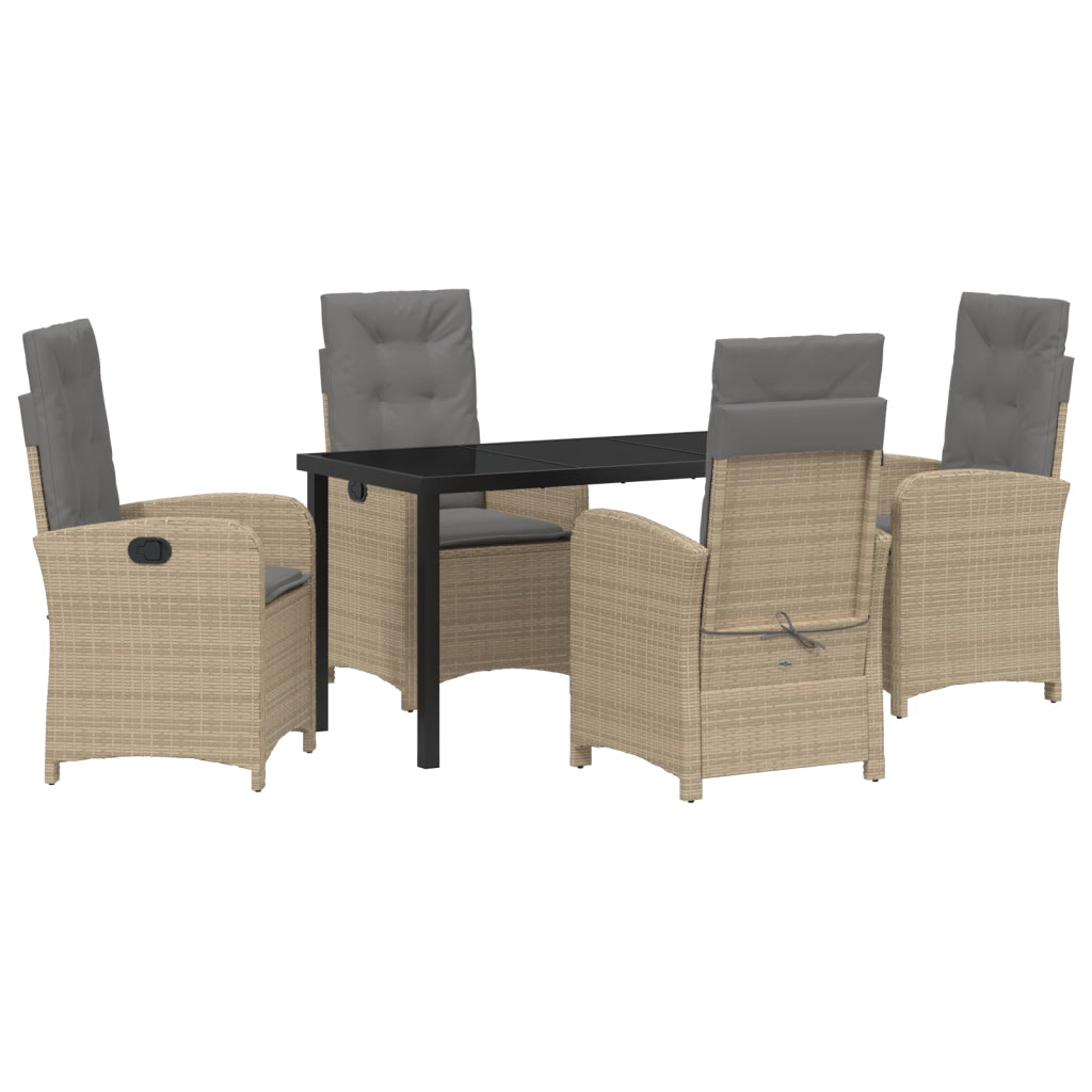 Set da Pranzo da Giardino a 5 Pezzi con Cuscini Beige Rattan Polietilene