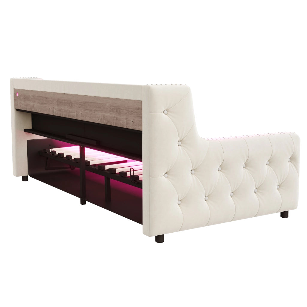 LETTO Divano letto 90x200 cm in velluto beige con contenitore