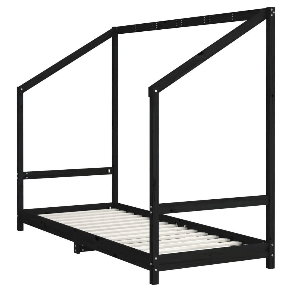 Giroletto per Bambini | Letto Infantile | Lettino Nero 80x200 cm in Legno Massello di Pino