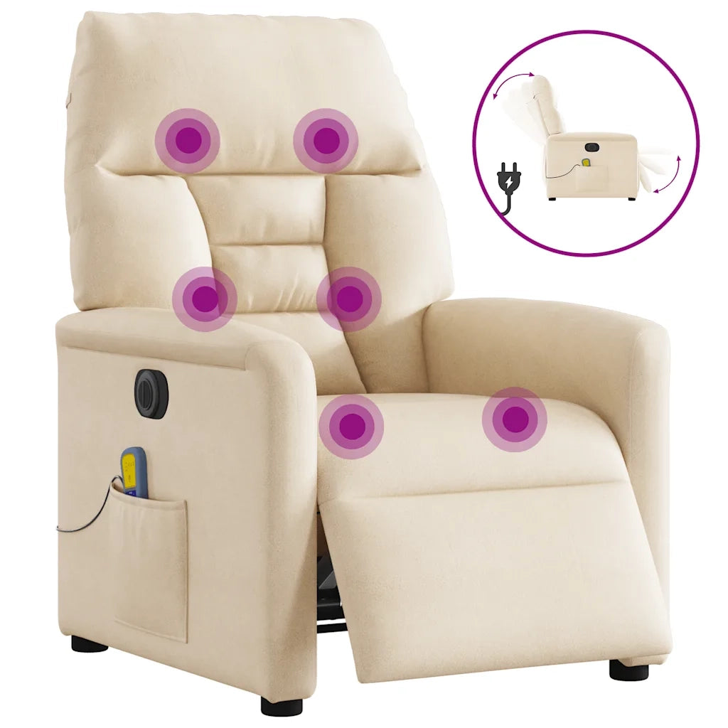 Poltrona Reclinabile Massaggiante Elettrica Beige Microfibra