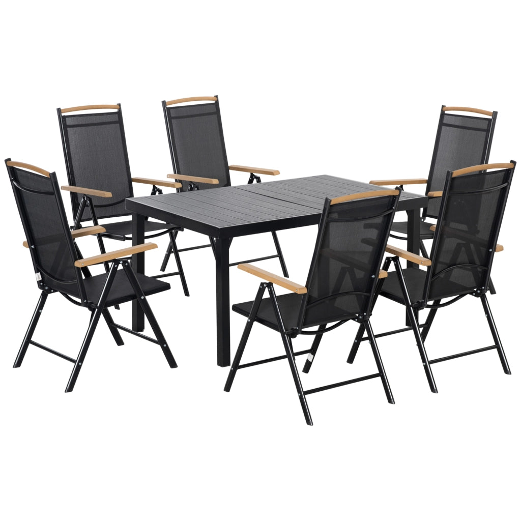 Set mobili da giardino pieghevole con tavolo e 6 sedie in alluminio nero