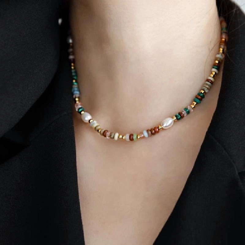 Collana vintage con perline di cristallo naturale e perle d'acqua dolce, regalo di Natale o compleanno.