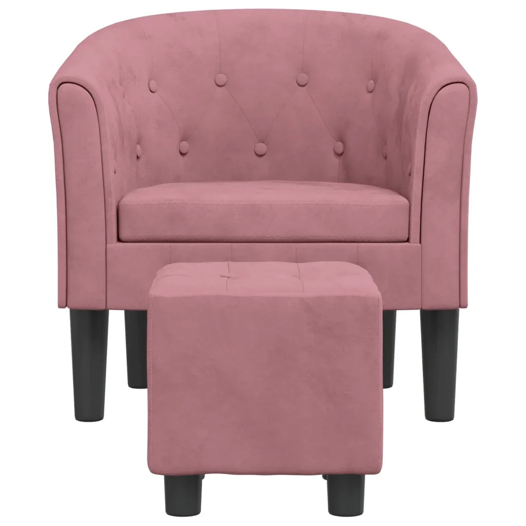Divano Sedia-Poltrona Cabriolet con Poggiapiedi Rosa in Velluto 742809