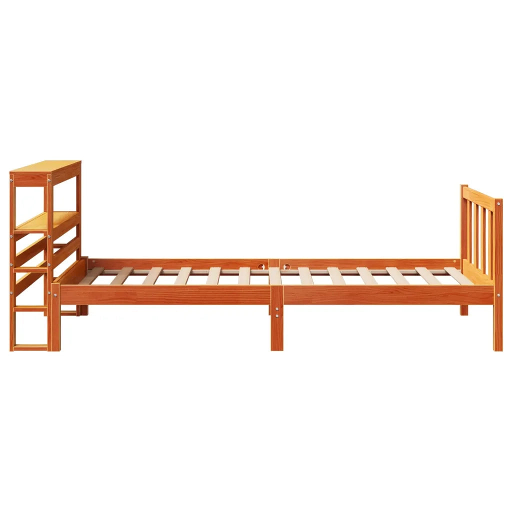 Giroletto con Testiera-Struttura Letto con testiera Marrone Cera 75x190 cm Massello Pino 910161
