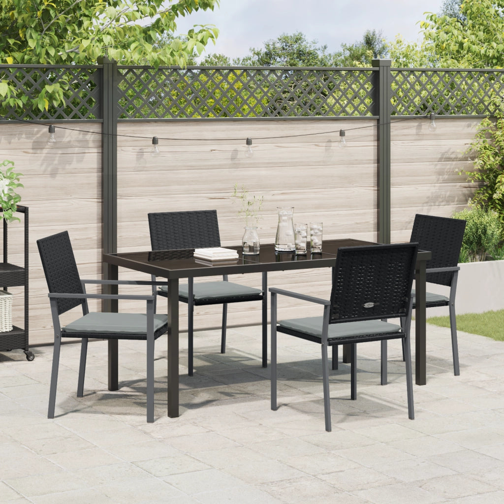 Set da pranzo da giardino a 5 pezzi con cuscini in polyrattan nero