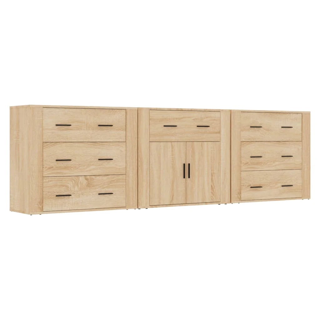 Buffet credenza cassettiera armadio mobile contenitore organizer per cucina soggiorno salotti 3 pezzi legno ingegnerizzato Sonoma marrone 02_0037099