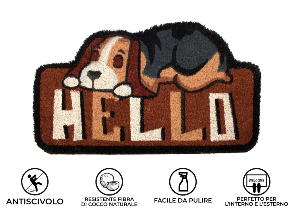 Zerbino Entrata Ingresso Esterno Antiscivolo Cocco Animal Dog Hello